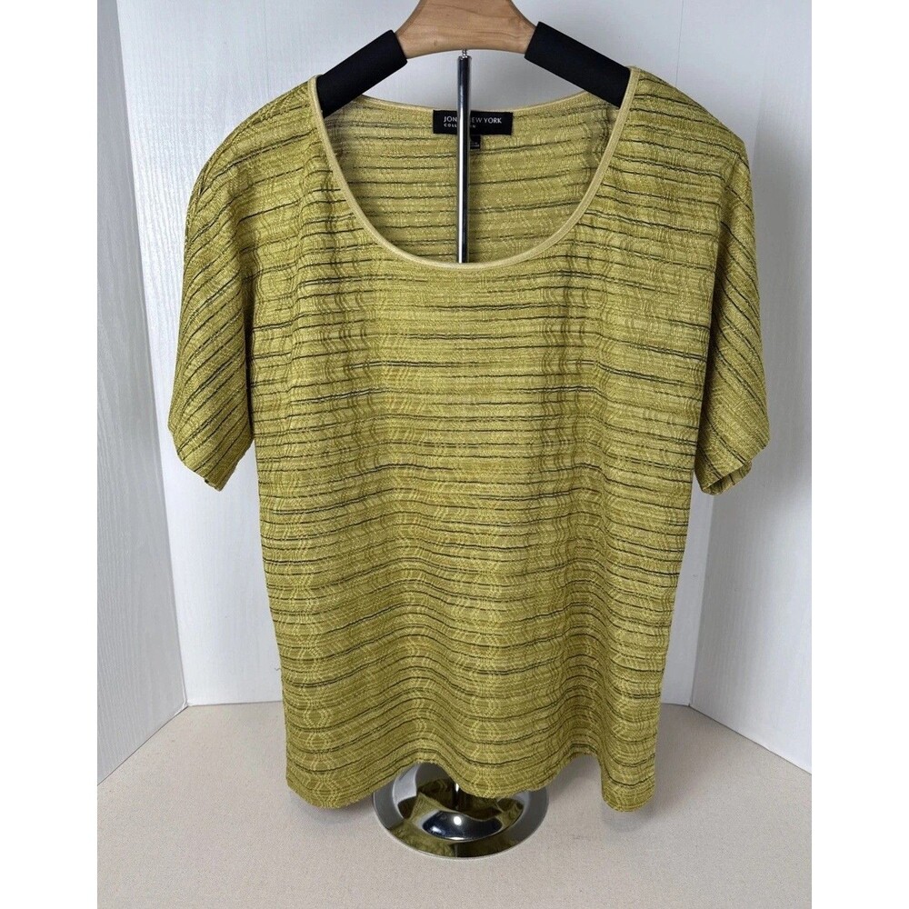 Jones New York Collection Short Sleeve Round Neck Yellow Shirt Top Women’s Large